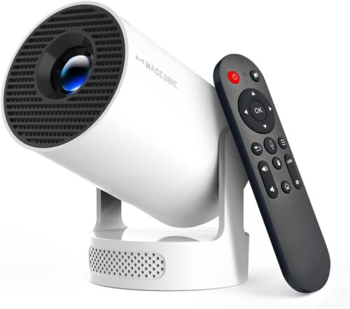 Mini Projector 4K support with WiFi 6 and Bluetooth 5.4, 5w Soundbase Speaker, Auto Vertical Keystone 180°Rotatable Portable Proyector for Home Bedroom Outdoor HY300Pro+