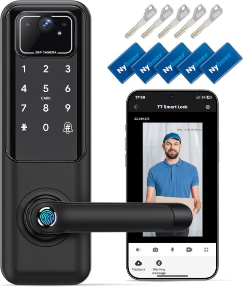 Caméra WiFi, vidéo, serrure de porte intelligente avec empreinte digitale, entrée sans clé Nyboer, clavier numérique électronique avec poignée